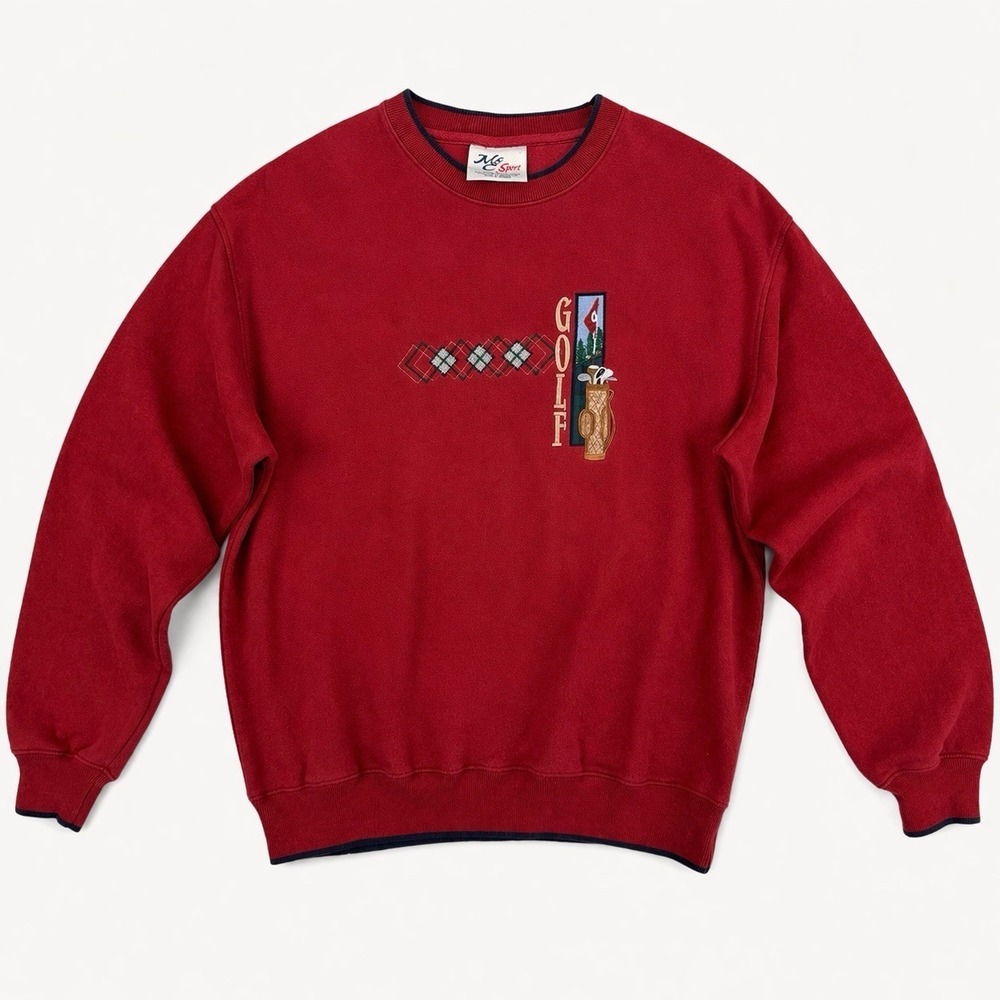 Vintage Golf Embroidered‎ Sweatshirt Red Crewneck Argyle Grandpa Preppy Mens L